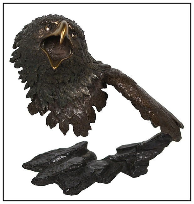 Mark Hopkins Cry Of Freedom Bronze Sculpture Western Eagle Bird Signed Art: This lot includes:Gallery COA. In-house shipping available (insurance and international shipping for an additional charge).Artist: Mark HopkinsTitle: Cry of FreedomMedium: BronzeSize: 14” x 15&r