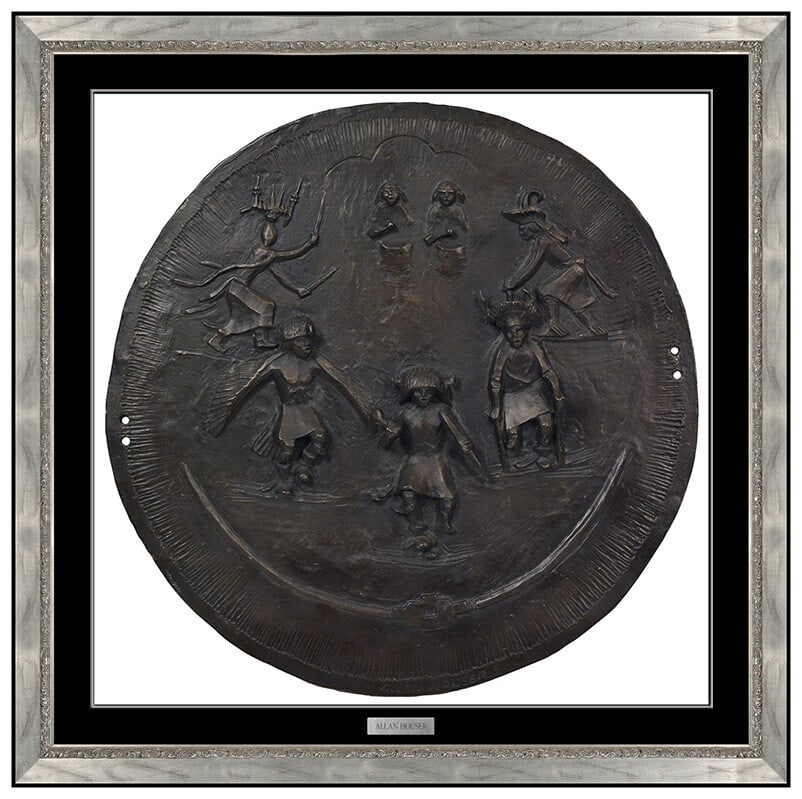 Allan Houser Southwest Dance Shield Bronze Wall Relief Sculpture Signed Art: This lot includes:Gallery COA. In-house shipping available (insurance and international shipping for an additional charge).Artist: Allan HouserTitle: Southwest Dance ShieldMedium: Bronze Wall Relief S