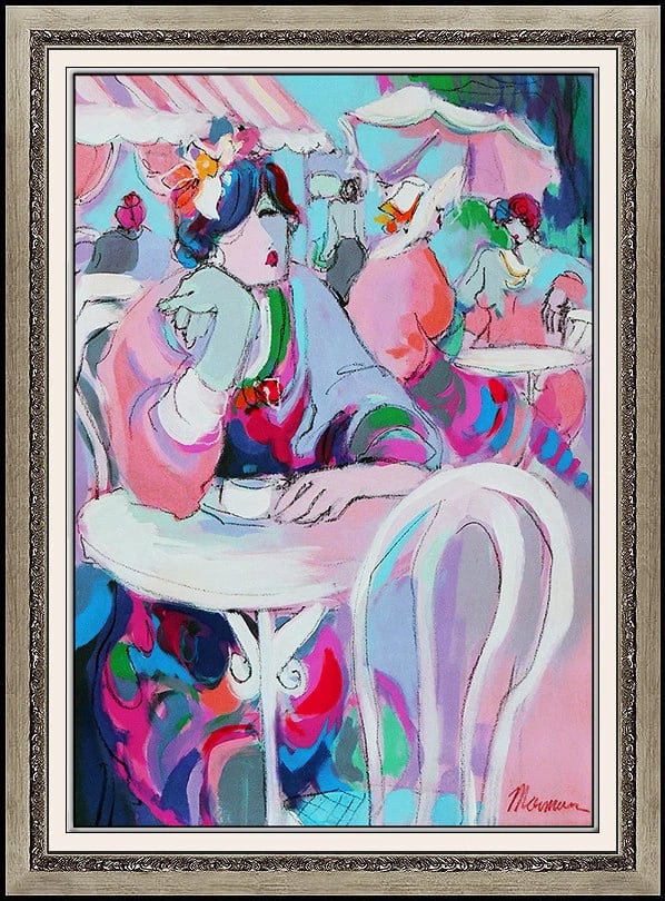 Isaac Maimon Original Oil Painting On Canvas Signed Female Cafe Portrait Art: This lot includes:Gallery COA. In-house shipping available (insurance and international shipping for an additional charge).Artist: Isaac MaimonTitle: Quiet TeaMedium: Oil Painting On CanvasSize: 40" x