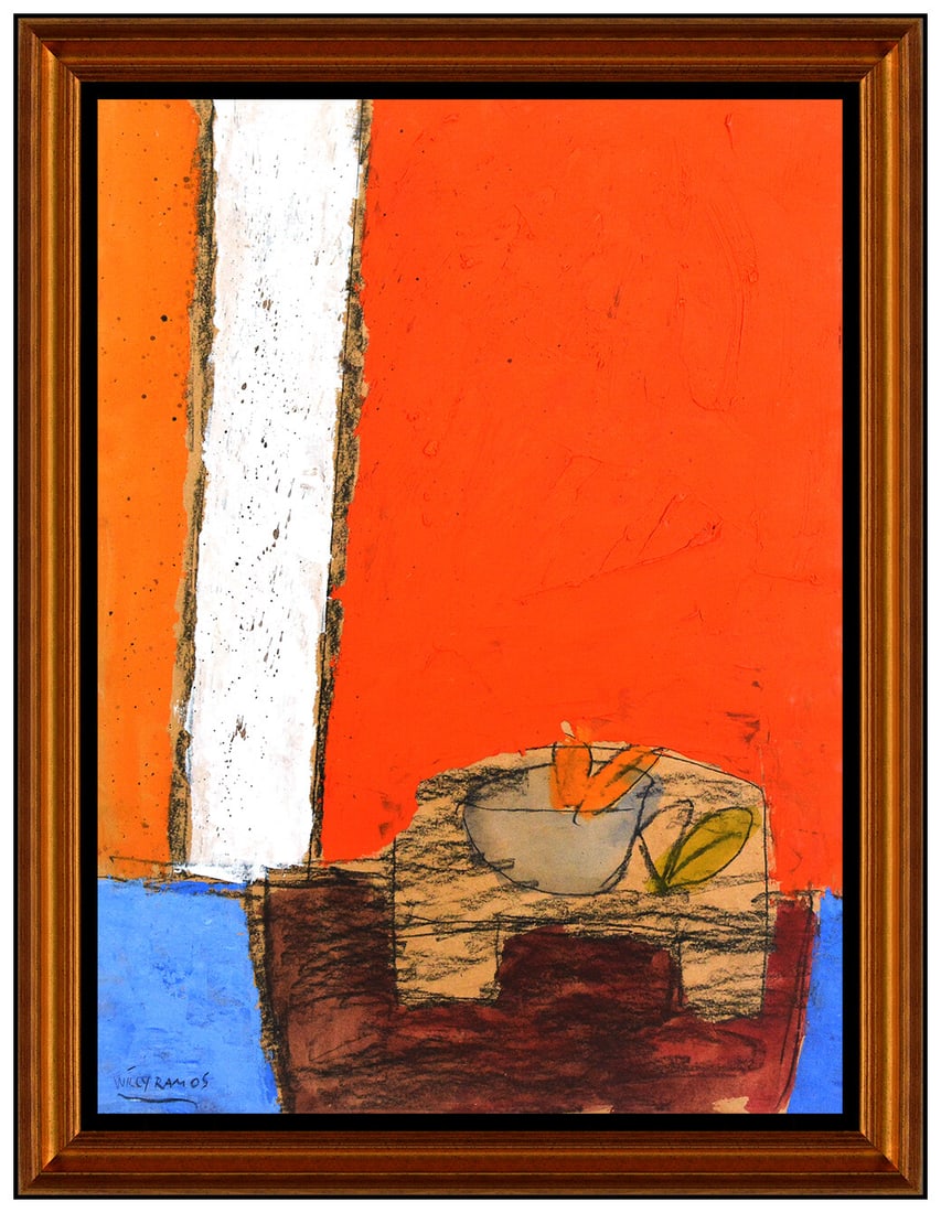 Willy Ramos Original Oil Painting Signed Abstract Still Life Framed Art: This lot includes:Gallery COA. In-house shipping available (insurance and international shipping for an additional charge).Artist: Willy RamosTitle: BreakfastMedium: oil painting on art paperSize: 22"