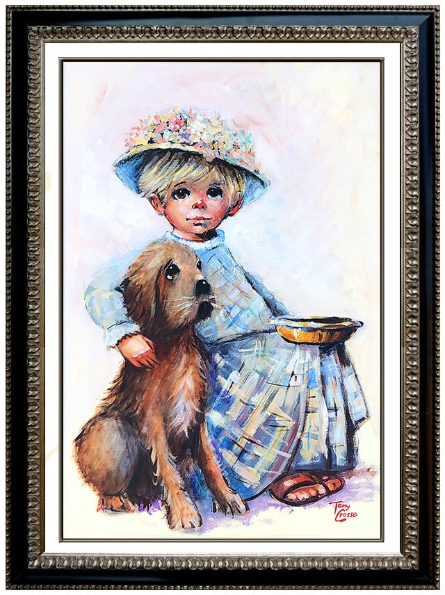 Tony Crosse Original Oil Painting On Canvas Signed Child Portrait Framed Art: This lot includes:Gallery COA. In-house shipping available (insurance and international shipping for an additional charge).Artist: Tony Crosse Title: Best Friends Medium: Oil Painting On Canvas Size: