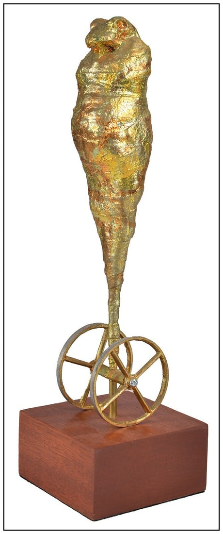 Ray Kobald Hand Painted Resin Sculpture Signed Contemporary Art: This lot includes:Gallery COA. In-house shipping available (insurance and international shipping for an additional charge).Artist: Ray KobaldTitle: Frog Cycle Medium: ResinSize: 13" x 4" x 4"Signed: I