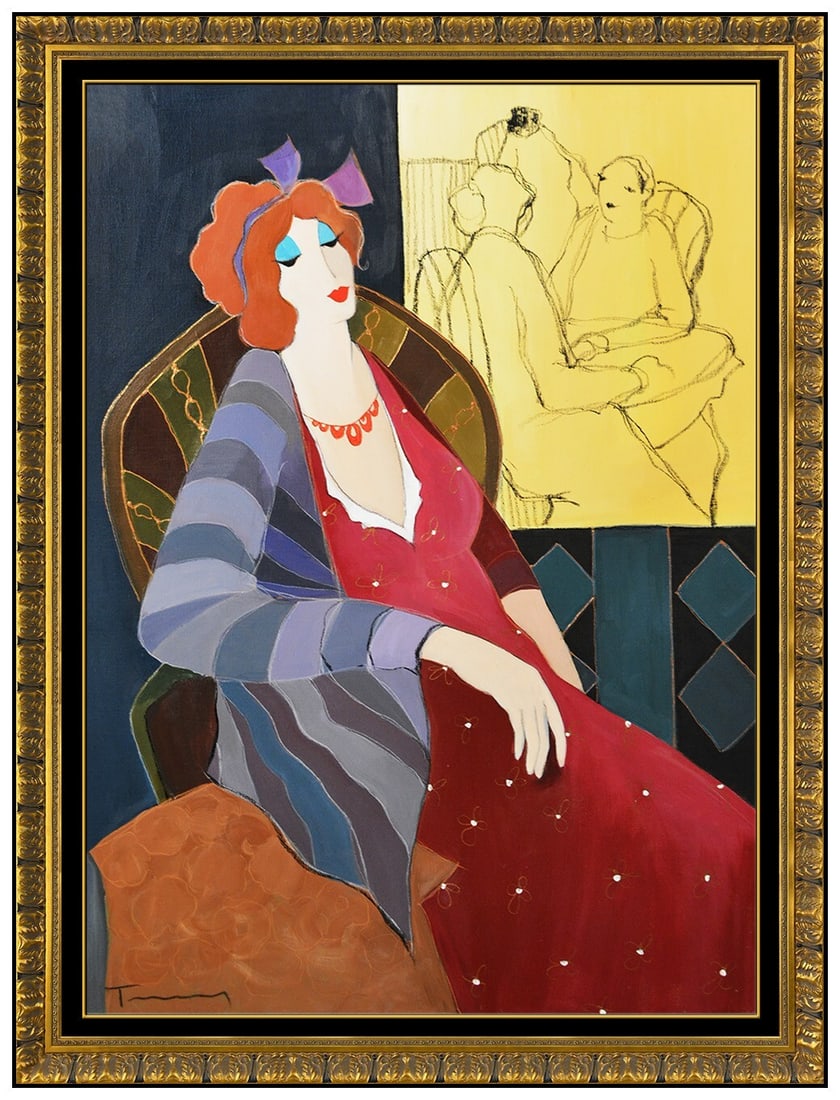 Itzchak Tarkay Original Acrylic Painting On Canvas Signed Female Portrait Large Art (1 of 5)