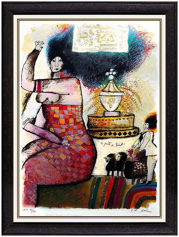 Theo Tobiasse Large Color Serigraph Hand Signed Nude Female Portrait Art: This lot includes:Gallery COA. In-house shipping available (insurance and international shipping for an additional charge).Artist: Theo TobiasseTitle: Le Puits de JacobMedium: SerigraphSize: 42" x 30"