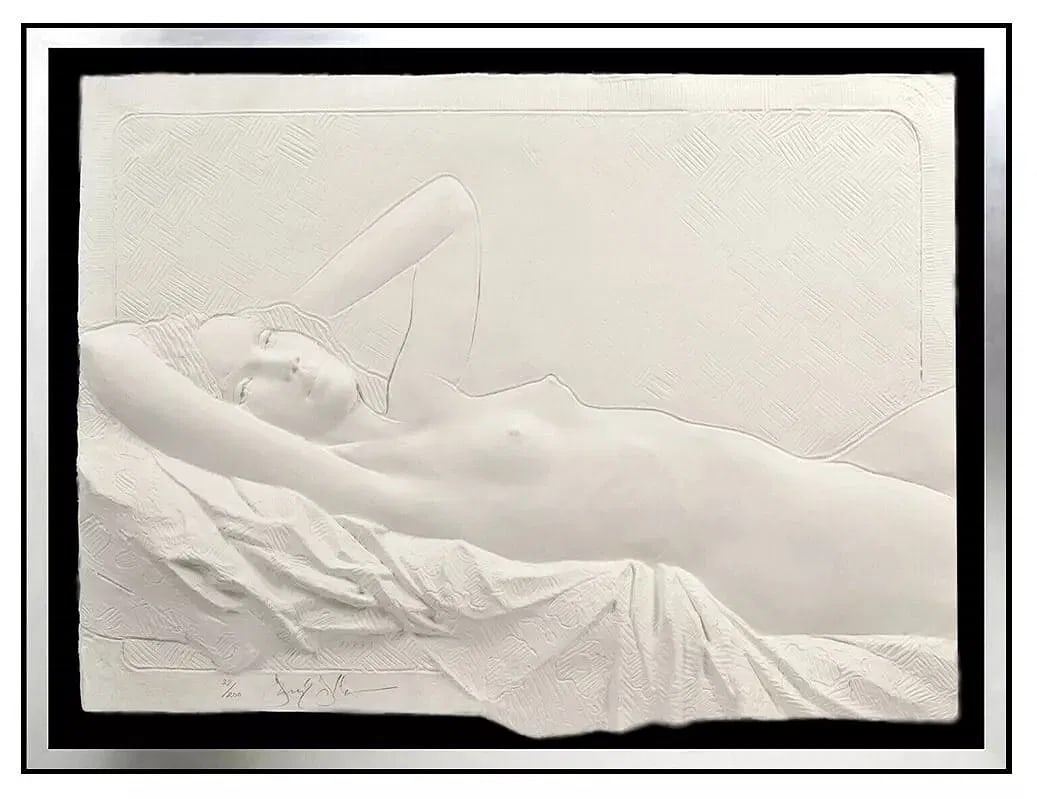 Frank Gallo Cast Paper Relief Sculpture Reclining Nude Hand Signed Art: This lot includes:Gallery COA. In-house shipping available (insurance and international shipping for an additional charge).Artist: Frank GalloTitle: Reclining NudeMedium: Paper Relief SculptureFramed: