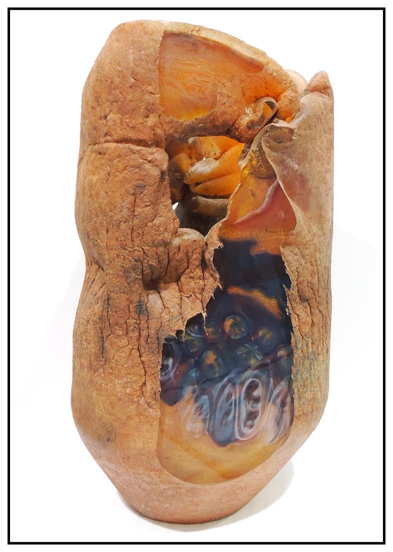 Jon Kuhn Original Blown Glass Sculpture Vase Signed Modern Art: This lot includes: Gallery COA & free domestic shipping (*insurance and international shipping for an additional charge)Artist: Jon KuhnTitle: Hot Treated VaseMedium: Blown, Cut and Polished GlassSize