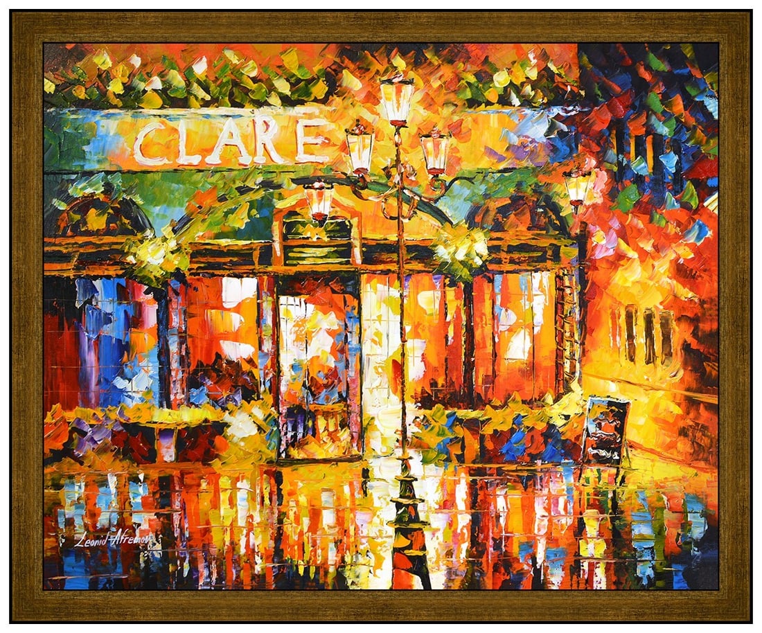 Leonid Afremov Original Painting On Canvas Signed Modern Cityscape Framed Art: This lot includes:Gallery COA. In-house shipping available (insurance and international shipping for an additional charge).Artist: Leonid Afremov Title: Clarens New Vision Medium: oil painting on canv