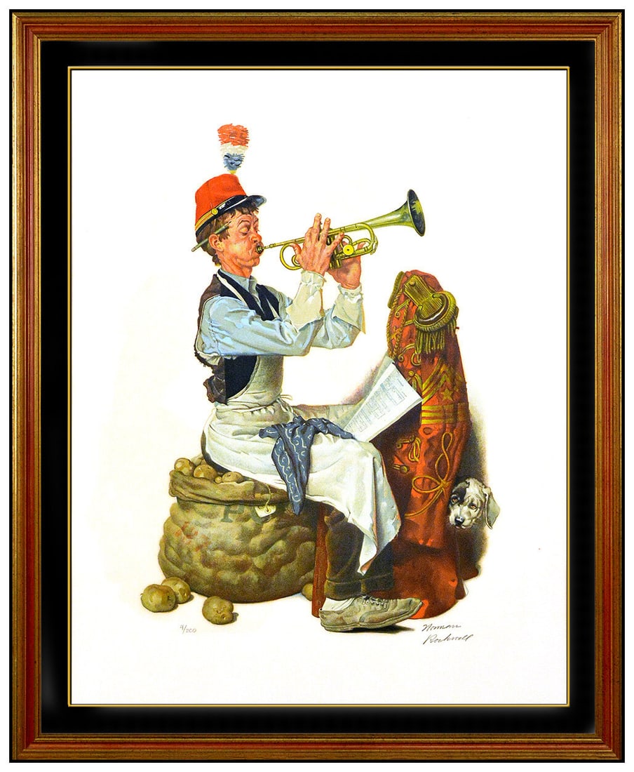 Norman Rockwell Trumpeter Saturday Evening Post Color Lithograph Hand Signed Art: This lot includes:Gallery COA. In-house shipping available (insurance and international shipping for an additional charge).Artist: Norman Rockwell Title: TrumpeterMedium: LithographSize: 26.25" x 21"F