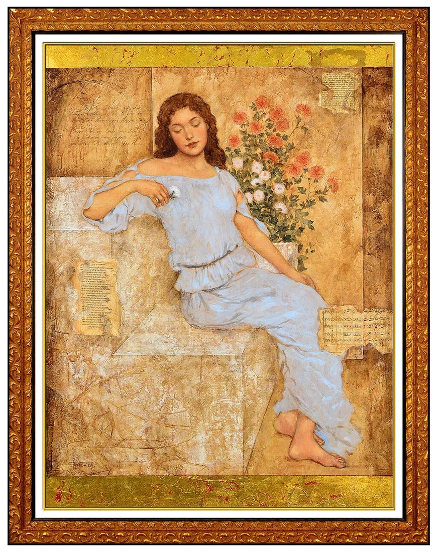 Francois Fressinier Original Oil Painting On Canvas Signed Large Female Portrait: This lot includes:Gallery COA. In-house shipping available (insurance and international shipping for an additional charge).Artist: Francois FressinierTitle: Chrysanthemum MelodyMedium: Oil Painting on
