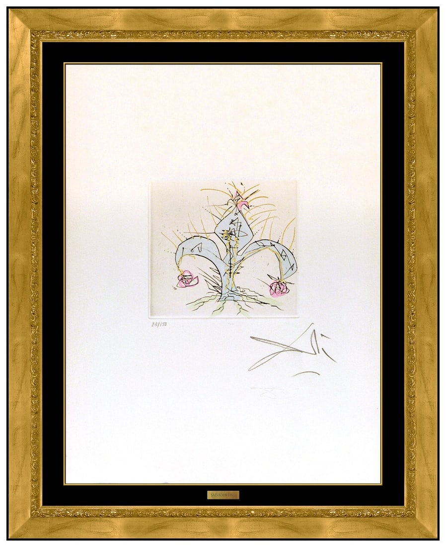 Salvador Dali Lillie Original Hand Signed Color Etching Framed Floral Artwork: This lot includes:Gallery COA. In-house shipping available (insurance and international shipping for an additional charge).Artist: Salvador DaliTitle: LillieMedium: EtchingSize: 15” X 11 ¼