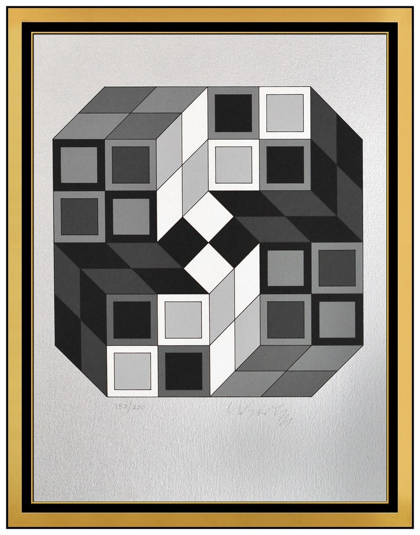 Victor Vasarely Original Micro Cosmos Hand Signed Screenprint Op Art Modern Framed: This lot includes:Gallery COA. In-house shipping available (insurance and international shipping for an additional charge).Artist: Victor VasarelyTitle: Micro CosmosMedium: ScreenprintSize: 14”