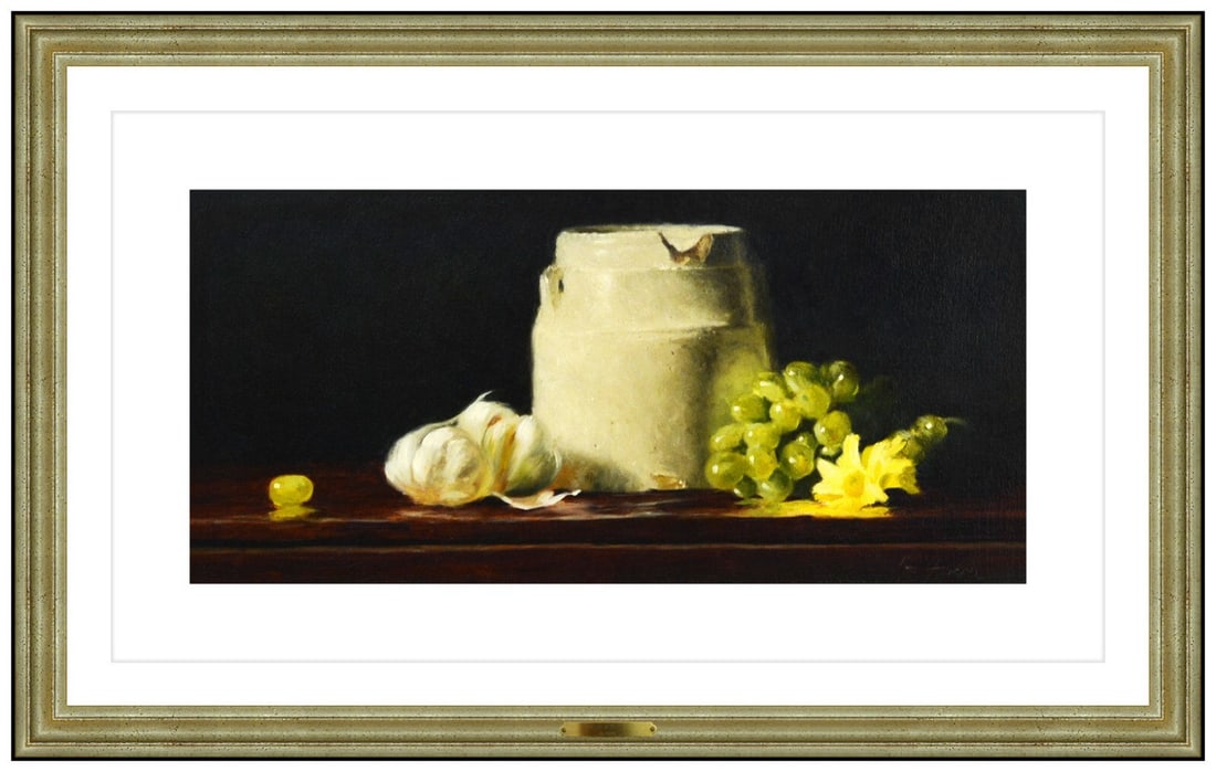 Gerald Farm Original Oil Painting On Board Still Life Fruit Food Signed Framed: This lot includes:Gallery COA. In-house shipping available (insurance and international shipping for an additional charge).Artist: Gerald Farm Title: The PicnicMedium: Oil Painting on Board Size: 6&rd
