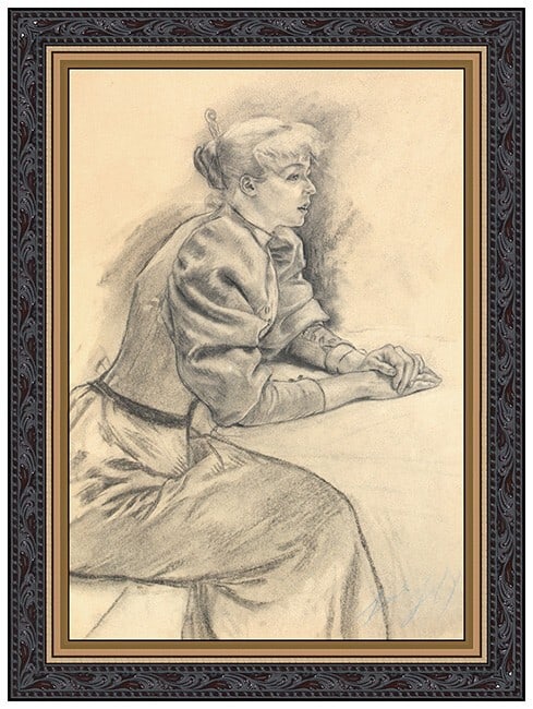 Louis Auguste Legrand Original Charcoal Drawing Portrait Signed Framed Artwork (1 of 4)