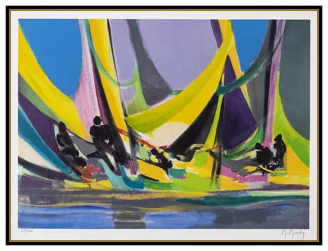 Marcel Mouly Large Color Lithograph Harbor Marine Cubism Hand Signed Art (1 of 6)