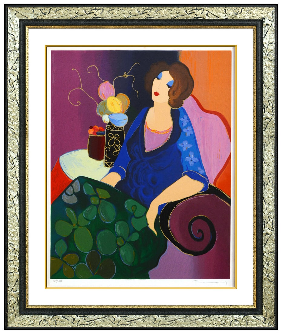 Itzchak Tarkay Original Color Serigraph Lady Portrait Cafe Signed Framed Art (1 of 5)