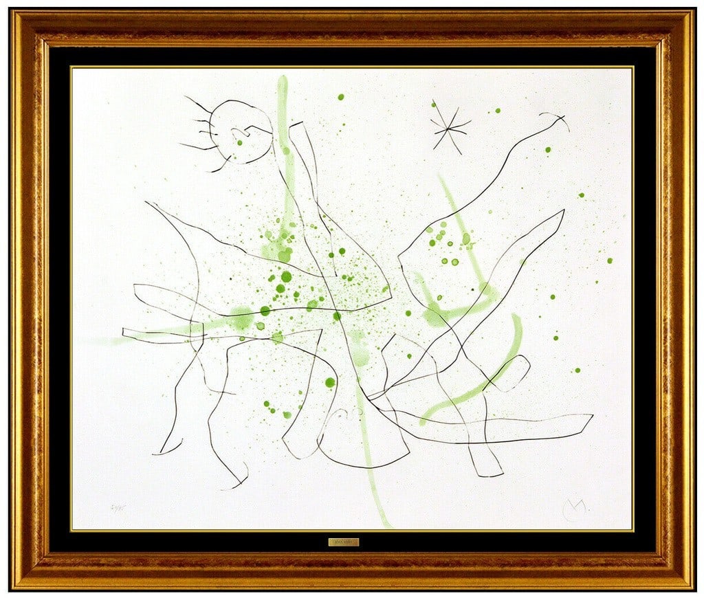 Joan Miro Hand Signed Etching Aquatint Abstract Flux L Aimant Artwork: This lot includes:Gallery COA & free domestic shipping (*insurance and international shipping for an additional charge)Artist: Joan Miro Title: Flux de l'AimantMedium: EtchingSize: 19" x 24"Framed: 25