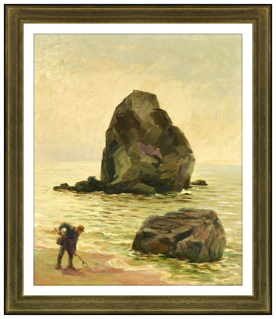 Victor Arnautoff Original Oil Painting On Canvas Seascape Signed Framed Artwork: This lot includes:Gallery COA. In-house shipping available (insurance and international shipping for an additional charge).Artist: Victor ArnautoffTitle: ClammingMedium: Oil Painting On Canvas Size: 2