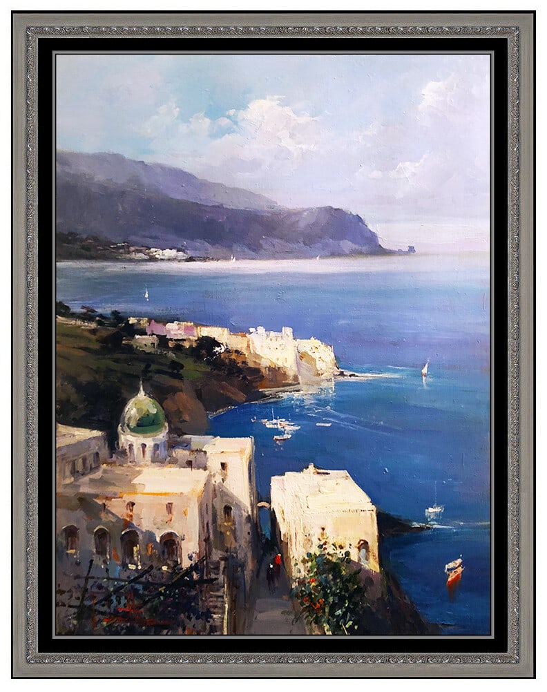 Claudio Simonetti Original Oil Painting On Board Seascape Landscape Signed Framed (1 of 4)