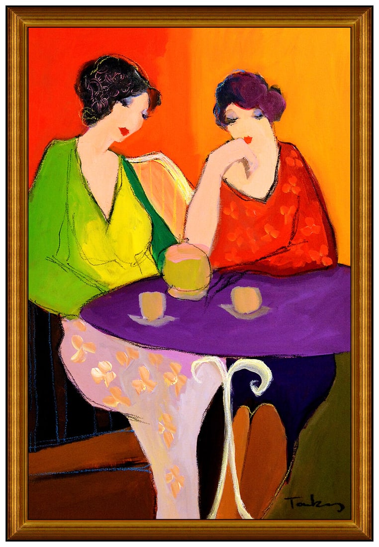 Itzchak Tarkay Original Acrylic Painting On Canvas Cafe Ladies Signed Portrait (1 of 5)