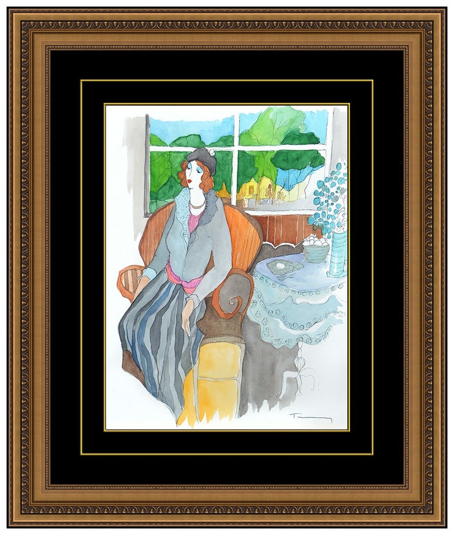 Itzchak Tarkay Original Watercolor Painting Lady Figure Signed Framed Art: This lot includes:Gallery COA. In-house shipping available (insurance and international shipping for an additional charge).Artist: Itzchak TarkayTitle: An Evening InMedium: Watercolor Painting On Canv