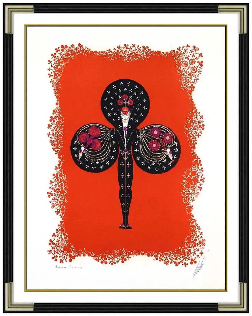 Erte Club Embossed Color Serigraph Figure Fashion Signed Framed Artwork: This lot includes:Gallery COA. In-house shipping available (insurance and international shipping for an additional charge).Artist: ErteTitle: ClubMedium: SerigraphSize: 23” x 17”Framed: 32
