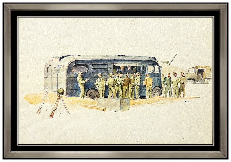 John Walter Scott Original Gouache Painting Illustration Army Men Signed Art: This lot includes:Gallery COA. In-house shipping available (insurance and international shipping for an additional charge).Artist: John Walter ScottTitle: Army Supply StoreMedium: Gouache and Watercol