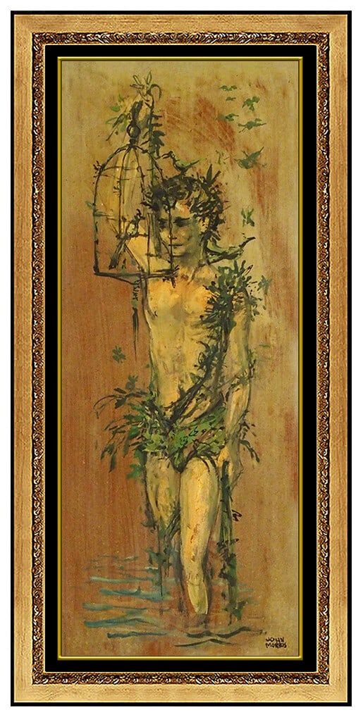 John Morris Original Oil Painting On Board Boy Portrait Signed Framed Artwork: This lot includes:Gallery COA. In-house shipping available (insurance and international shipping for an additional charge).Artist: John Morris Title: Boy and the BirdMedium: Oil Painting on Board Size