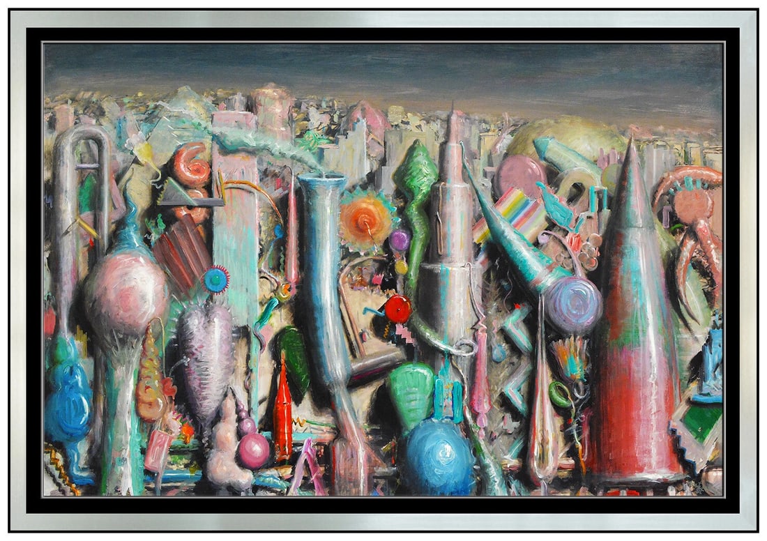 Jerry Mclaughlin Large Original Oil Painting On Board Modern Signed Framed Art: This lot includes:Gallery COA. In-house shipping available (insurance and international shipping for an additional charge).Artist: Jerry McLaughlin Title: Industrial Steam EngineMedium: Oil On BoardSi