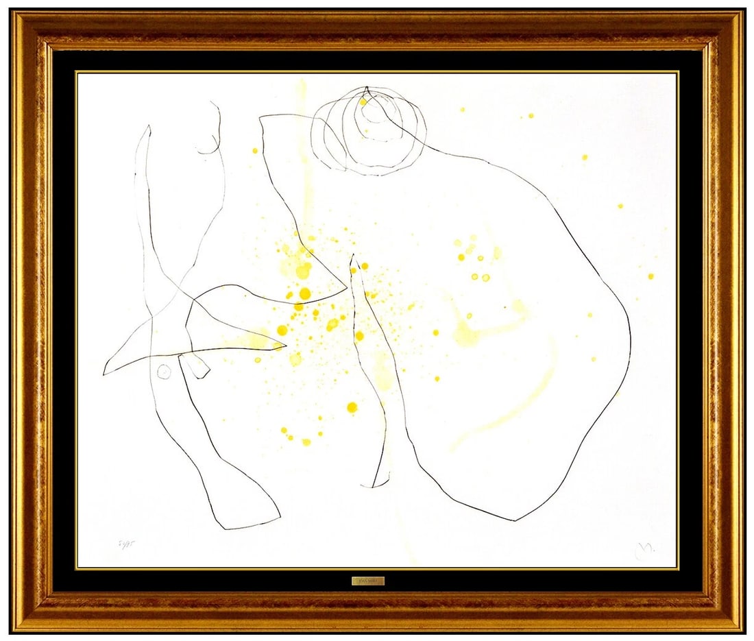 Joan Miro Flux De L’Aimant 14 Color Etching Aquatint Hand Signed Abstract Framed: This lot includes:Gallery COA. In-house shipping available (insurance and international shipping for an additional charge).Artist: Joan Miro Title: Flux De L'Aimant 14 Medium: Color Etching and Aquati