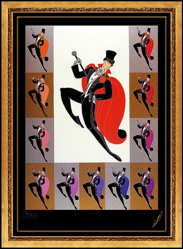 Erte White Tie Embossed Color Serigraph Signed Art Deco Costume Design Framed: This lot includes:Gallery COA. In-house shipping available (insurance and international shipping for an additional charge).Artist: ErteTitle: White TieMedium: SerigraphSize: 30.5" x 24.5"Framed: 40" x