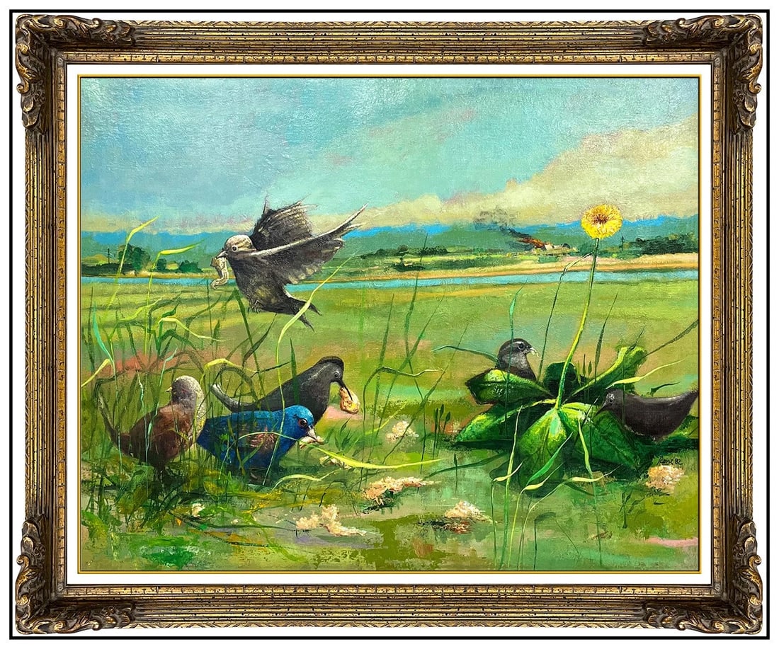 Peter Paone Original Acrylic Painting On Canvas Signed Bird Landscape Artwork (1 of 6)