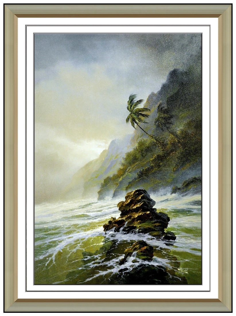 Arozi Original Oil Painting On Canvas Seascape Ocean Coast Framed Artwork Large (1 of 7)