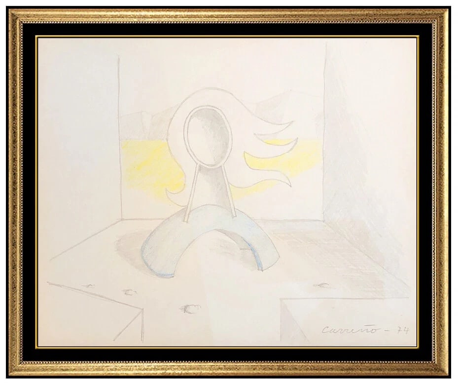 Mario Carreno Colored Pencil Drawing Original Signed Modern Abstract Framed Art: This lot includes:Gallery COA. In-house shipping available (insurance and international shipping for an additional charge).Artist: Mario CarrenoTitle: Flowing in the BreezeMedium: Pencil Drawing Size: