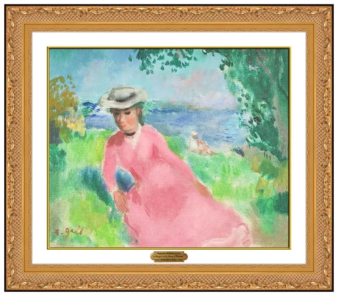 Francois Gall Original Oil Painting On Canvas Portrait Signed Framed Artwork: This lot includes:Gallery COA. In-house shipping available (insurance and international shipping for an additional charge).Artist: Francois GallTitle: Eugenie Defete Sur Les Berges De La Seine À Chat