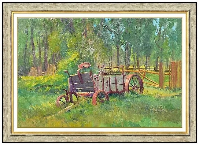 Don Ricks Original Oil Painting On Canvas Signed Rural Landscape Artwork Large: This lot includes:Gallery COA. In-house shipping available (insurance and international shipping for an additional charge).Artist: Don RicksTitle: Ye Ole Tractor Medium: oil painting on canvasSize: 24