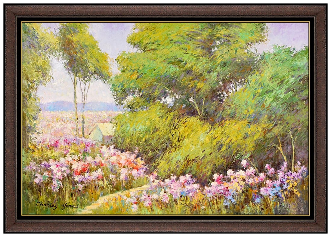 Charles Zhan Original Large Oil Painting On Canvas Signed Floral Landscape Art (1 of 5)