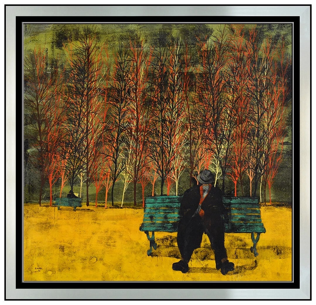 Franco Minei Original Cityscape Portrait Painting On Board Framed Signed Artwork (1 of 4)