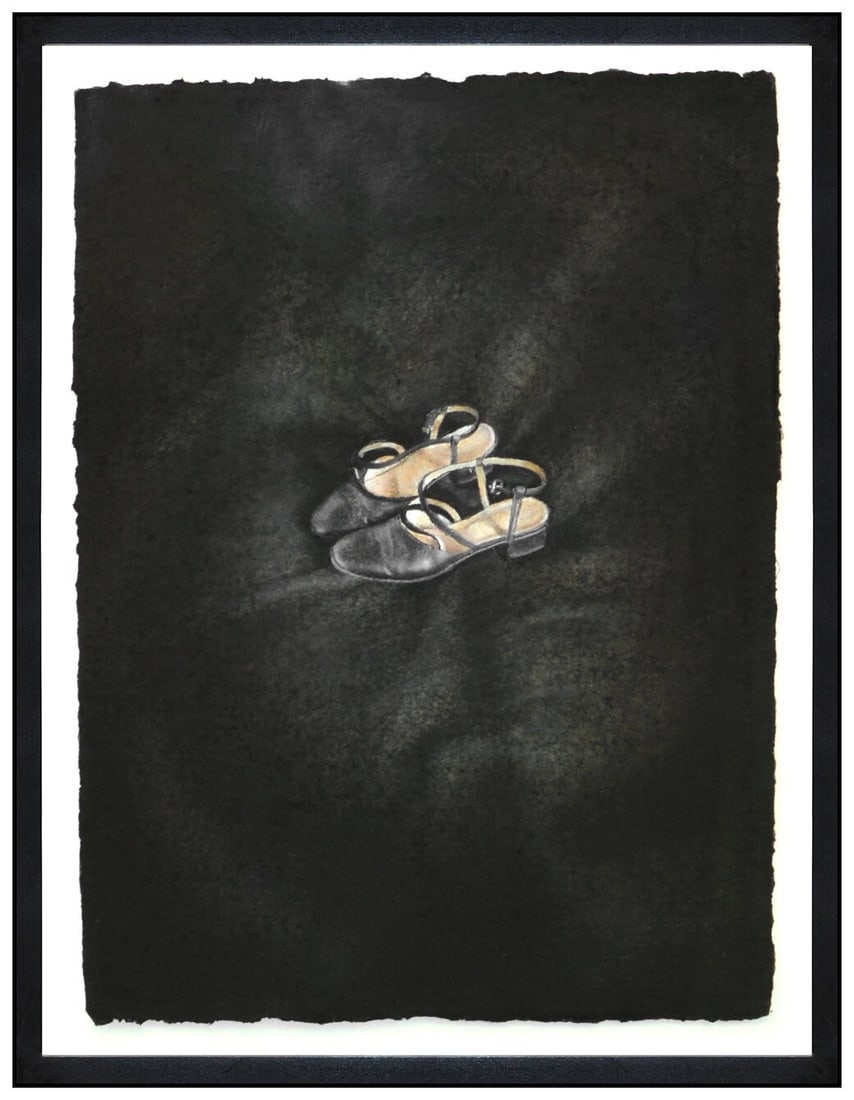 Lena Liv Rare Original Fashion Shoes Mixed Media Painting Signed Framed Artwork: This lot includes:Gallery COA. In-house shipping available (insurance and international shipping for an additional charge).Artist: Lena LivTitle: Blue ShoesMedium: Mixed Media PaintingSize: 16" x 12"F