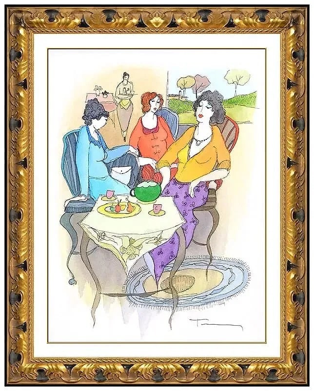 Itzchak Tarkay Original Watercolor Female Figures Signed Painting Framed Artwork (1 of 4)