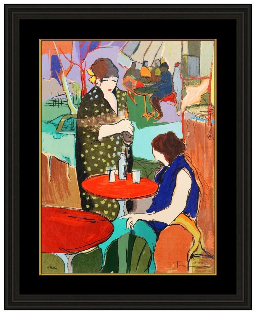 Itzchak Tarkay Original Color Serigraph Signed Lady Portrait Cafe Framed Artwork (1 of 5)
