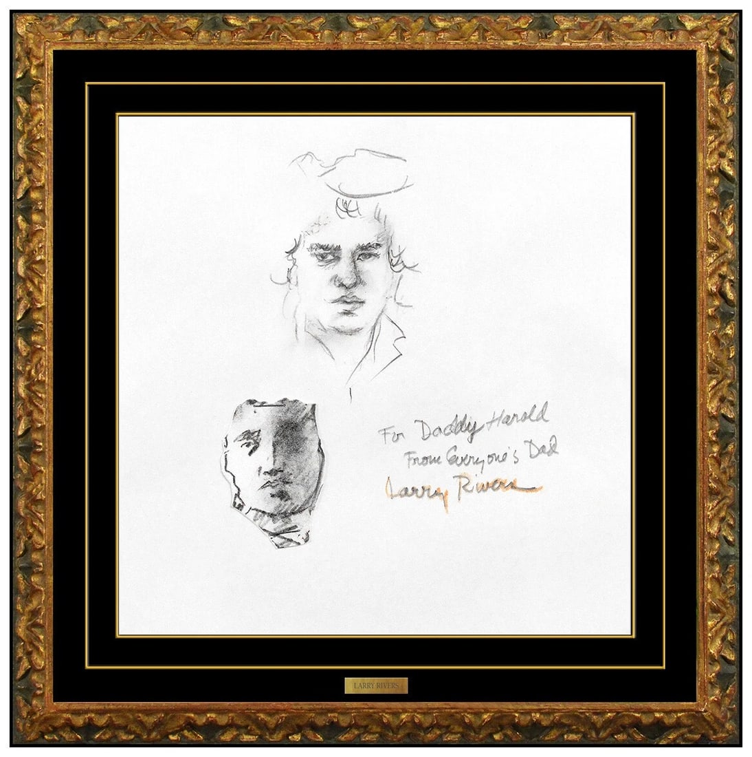 Larry Rivers Original Charcoal Drawing Self Portrait Collage Framed Signed Art: This lot includes:Gallery COA & free domestic shipping (*insurance and international shipping for an additional charge)Artist: Larry RiversTitle: Portraits for DaddyMedium: Original Charcoal Drawing S