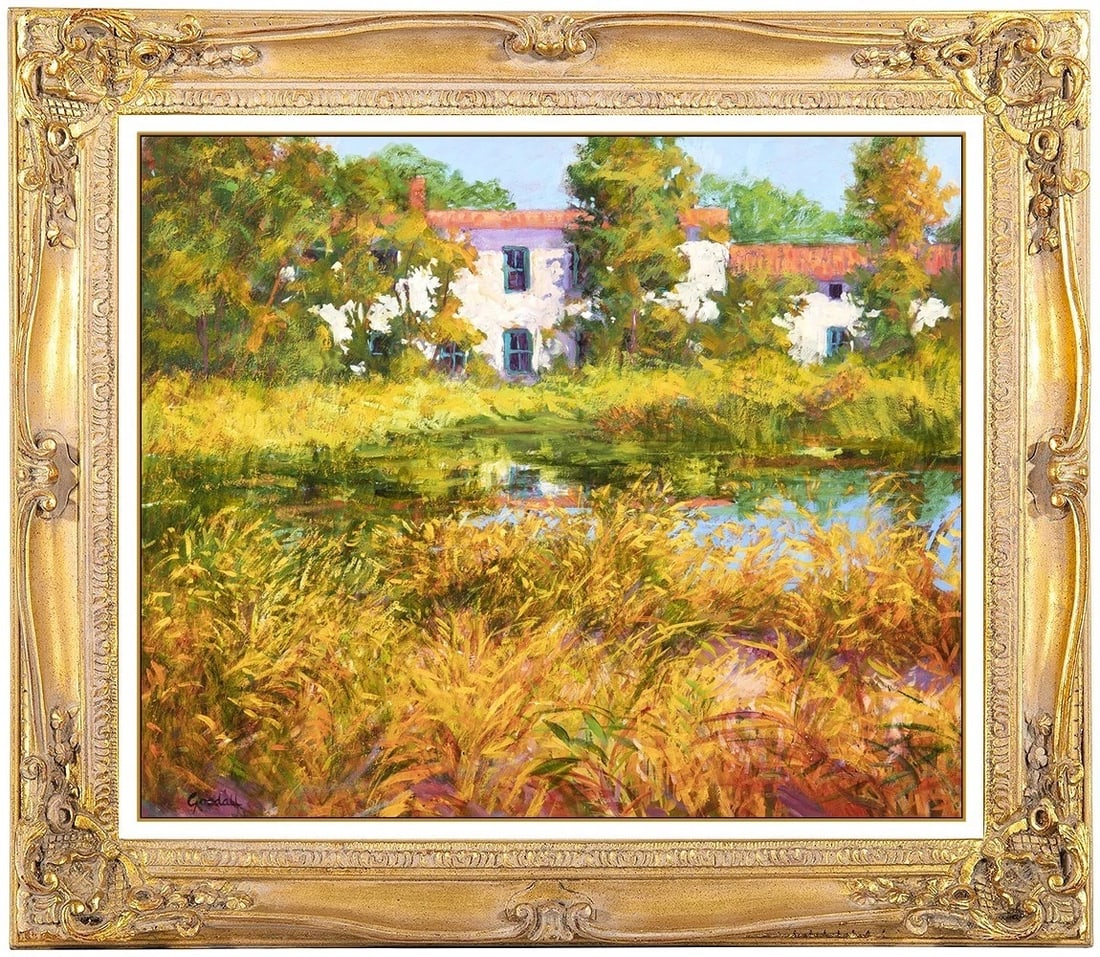 Dawn Goodall Original Oil Painting On Canvas Signed Water Landscape Framed Art: This lot includes:Gallery COA & free domestic shipping (*insurance and international shipping for an additional charge)Artist: Dawn GoodallTitle: Home on the PondMedium: Oil Painting On CanvasSize: 20