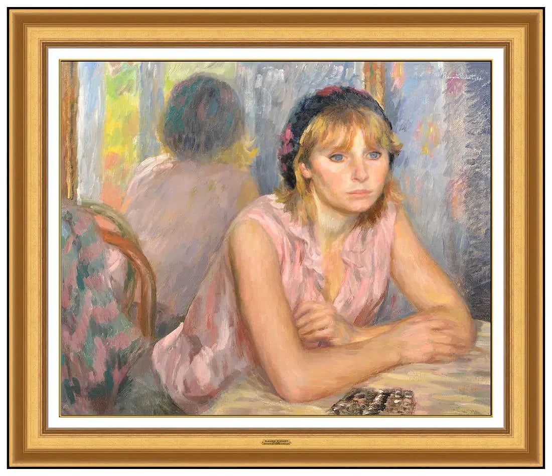 Ramon Pichot Original Oil Painting On Canvas Signed Female Portrait Framed Art: This lot includes:Gallery COA. In-house shipping available (insurance and international shipping for an additional charge).Artist: Ramon Pichot Title: Estudio En Roses Y AzulesMedium: Oil Painting on