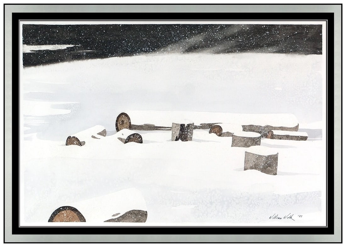 William Wolk Original Watercolor Painting Signed Winter Landscape Framed Artwork (1 of 4)