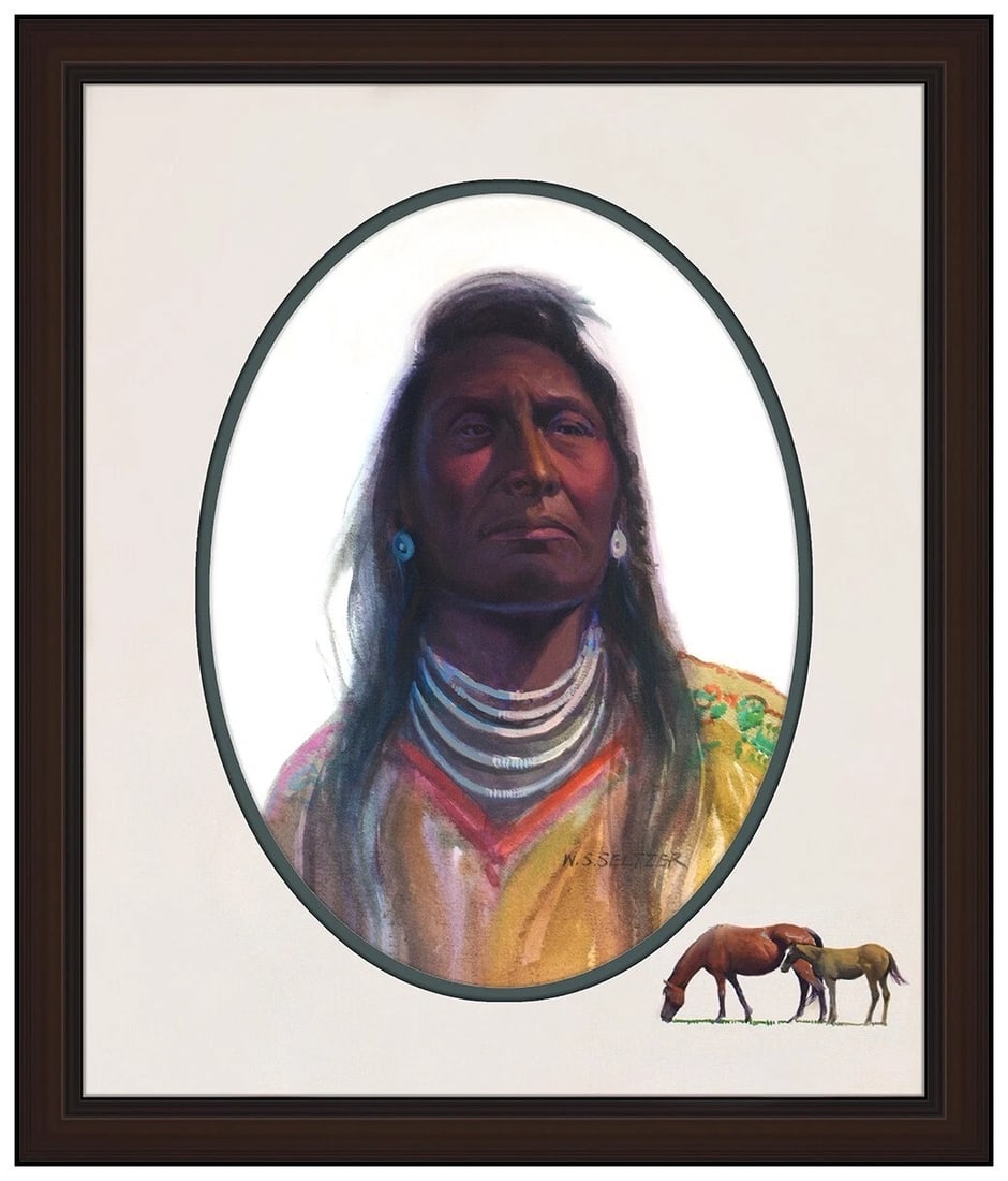 W Steve Seltzer Original Watercolor Painting Signed Western Portrait Framed Art (1 of 5)
