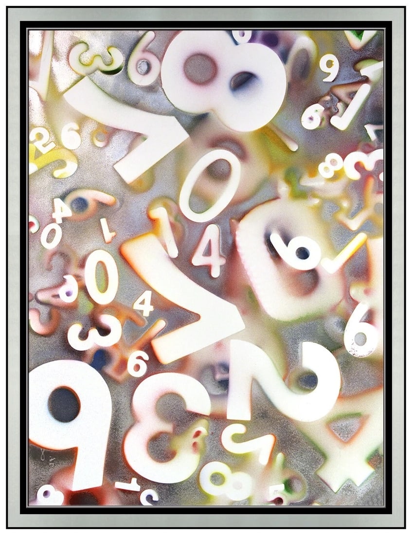 Dylan Bailey Original Enamel Painting On Canvas Signed Modern Number Art Framed: This lot includes:Gallery COA. In-house shipping available (insurance and international shipping for an additional charge).Artist: Dylan Bailey Title: UntitledMedium: enamel painting on canvasSize: 30