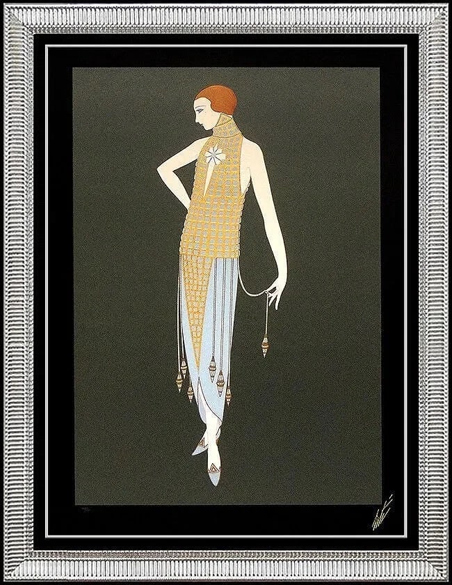 Erte Ingenue Embossed Color Serigraph Hand Signed Art Deco Fashion Design (1 of 5)