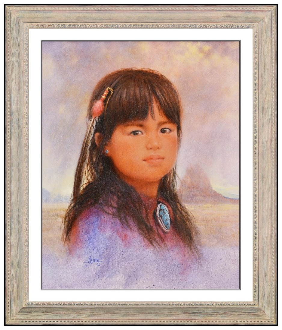 Jim Abeita Original Painting On Canvas Signed Native American Child Portrait Art (1 of 5)