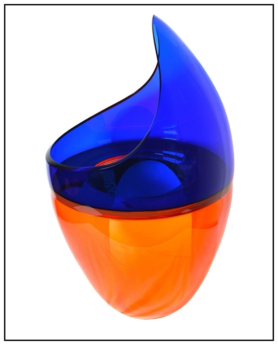 John Kiley Large Original Hand Blown Glass Vase Signed Orange Blue Artwork (1 of 4)