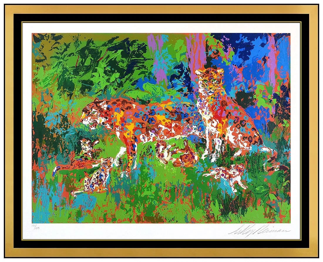 Leroy Neiman Original Color Lithograph Print Signed Jaguar Family Framed Art (1 of 6)